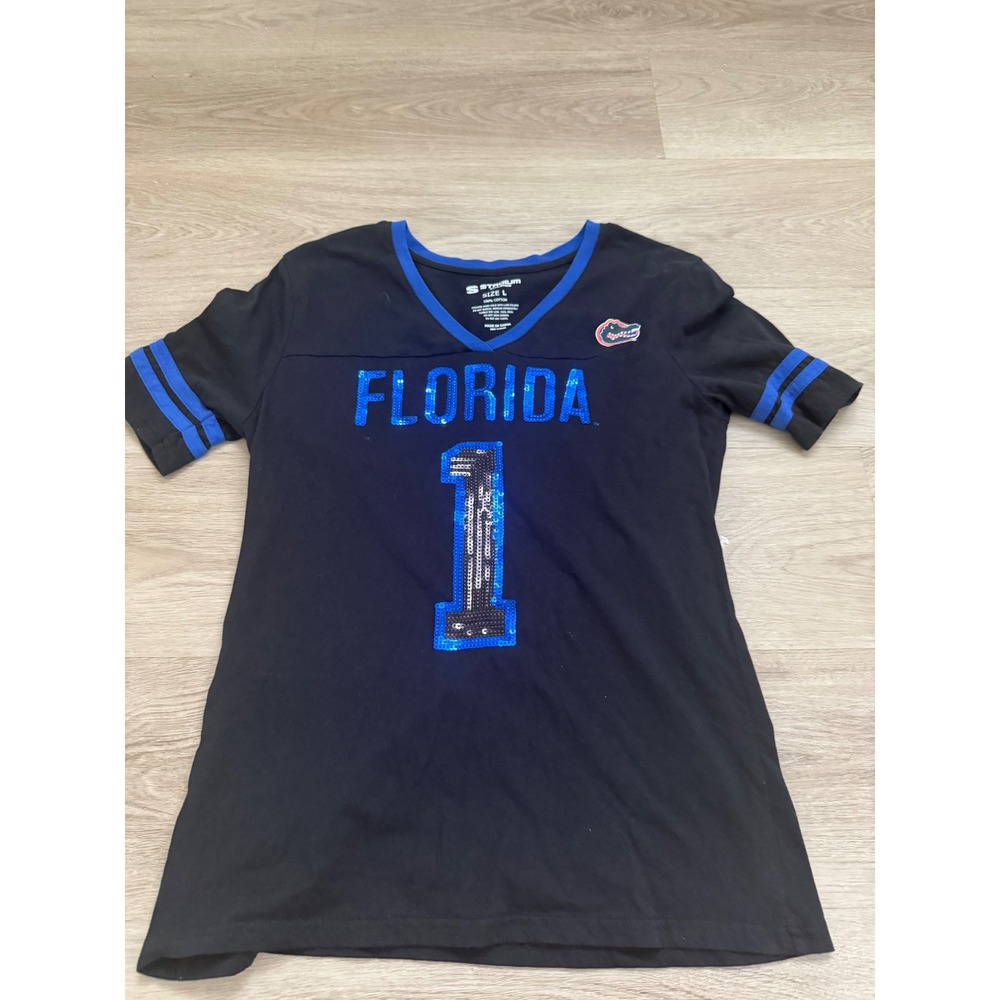Stadium Athletics Florida Gators Sequin Jersey Tee Black Blue Large RN114166